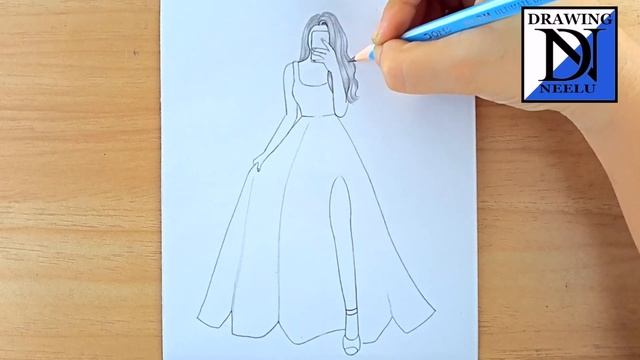 How to Draw a Girl Long Prom Dress || Pencil sketch of beginner || Easy dress drawing || Drawing смотреть онлайн