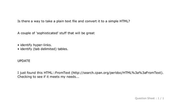 HTML : How can I convert plain text to HTML (preferably using Perl)? смотреть онлайн