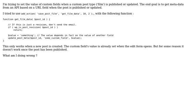 Wordpress: Set the value of custom field when post is published or updated смотреть онлайн