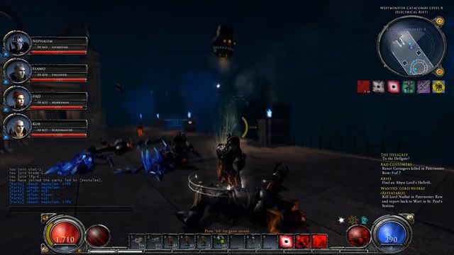 Hellgate London 2038. Вестминстерские катакомбы. Бладмастер 2 перса, гвардеец, инженер и марксман.