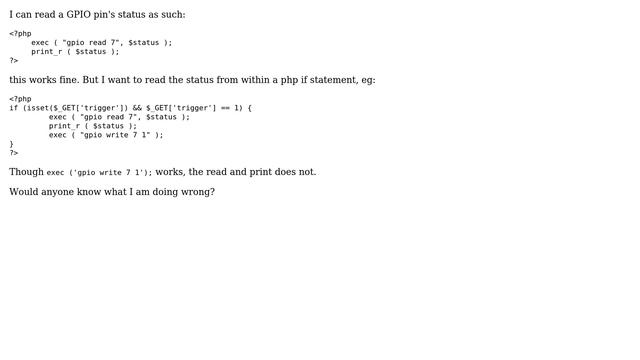 Raspberry Pi: Reading GPIO status only works outside of PHP if statement? (2 Solutions!!) смотреть онлайн