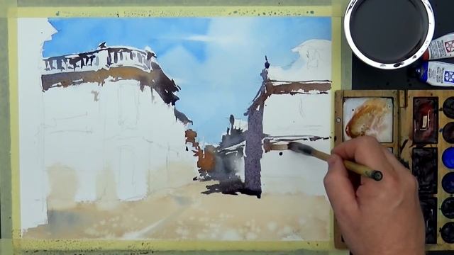 #102 White Walls or Don't Touch The Paper! (Watercolor Cityscape Tutorial) смотреть онлайн