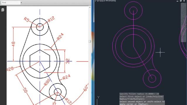 25. Autocad aplicación coordenada polar, fillet, tangente tangente radio. смотреть онлайн