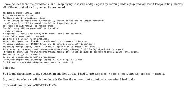 I'm trying to install nodejs-legacy and it keeps failing смотреть онлайн
