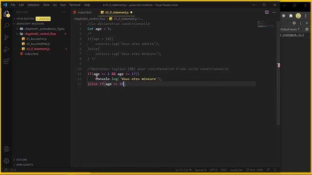 Javascript moderne (ES6 - ES11) #14 Déclaration conditionnelle avec If/Else [Tuto fr] смотреть онлайн
