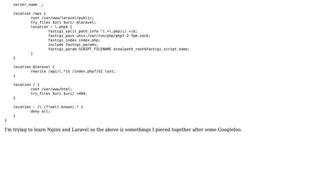 Setup Laravel as API location block on Nginx gives a 404 смотреть онлайн