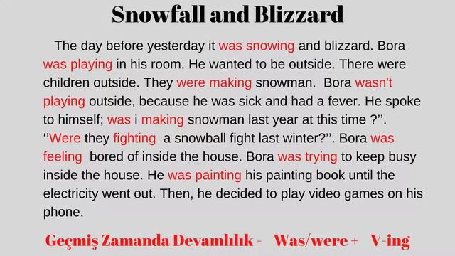 23) Past Continuous Tense - Snowfall and Blizzard - Kar Yağışı ve Kar Fırtınası смотреть онлайн