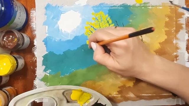 Как нарисовать мимозу гуашью. Рисуем мимозу легко и красиво. Рисуем мимозу поэтапно. Цветы, весна. смотреть онлайн