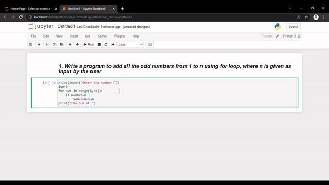 SUM OF ALL ODD NUMBERS FROM 1 TO N.|| FOR LOOP AND USER INPUT PROBLEM || PYTHON || смотреть онлайн