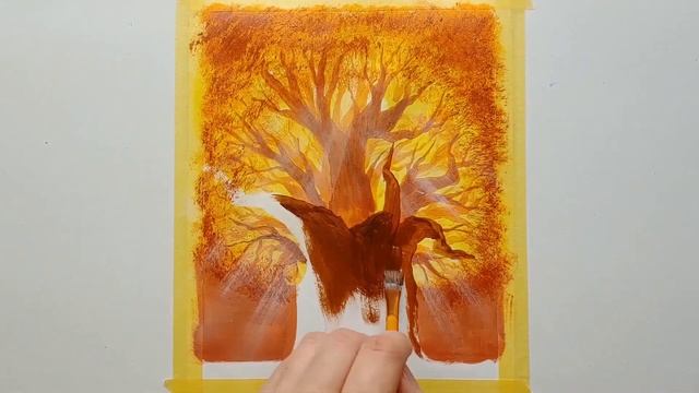 Как нарисовать осеннее дерево / Золотой бонсай / Рисуем дерево акрилом смотреть онлайн