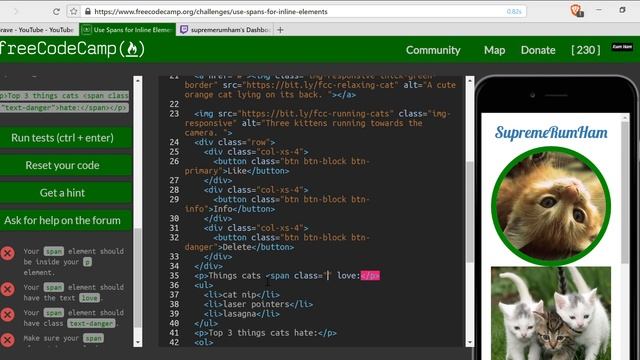 Use Spans for Inline Elements- freeCodeCamp Responsive Design with Bootstrap lesson #11 смотреть онлайн