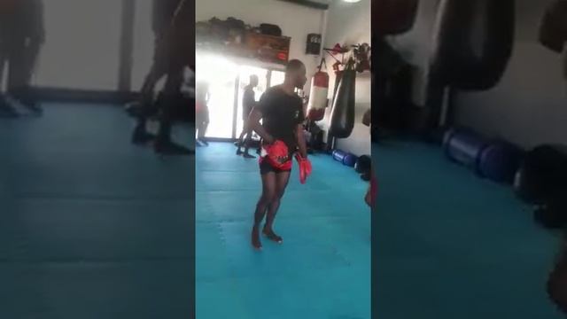 Toussaint Van Damme Mangiengi Giving Boxing Pad