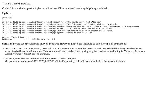 CentOS root file system goes into read-only after reboot смотреть онлайн