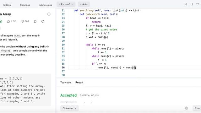 Sort an Array - Leetcode 912 - Quick Sort - Python смотреть онлайн