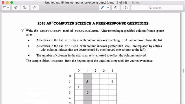 AP Computer Science 2015 Question 3b SparseArray removeColumn смотреть онлайн