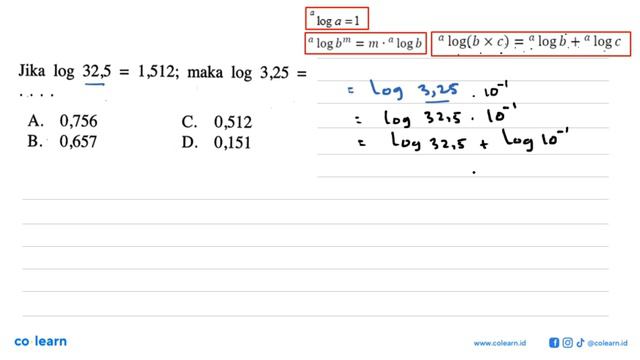 Jika log 32,5 = 1,512; maka log 3,25 = смотреть онлайн