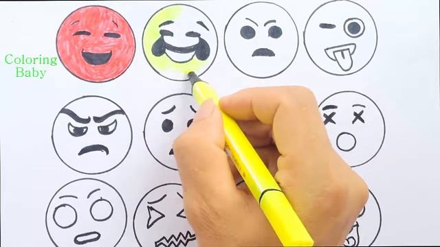 How to Draw set Emoticon, Coloring Pages Emoji | Art Colours and Creativity for Kids | learn colors смотреть онлайн