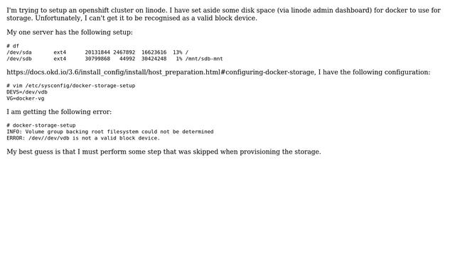 My storage partition set aside for docker is not recognised as a valid block device смотреть онлайн