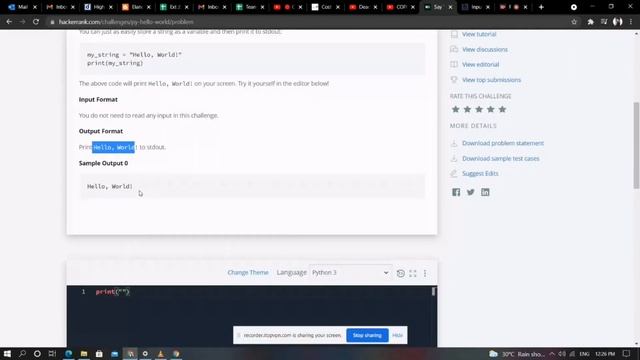 1: Say "Hello,World!" in python | HackerRank -practice python #Hackerrank смотреть онлайн