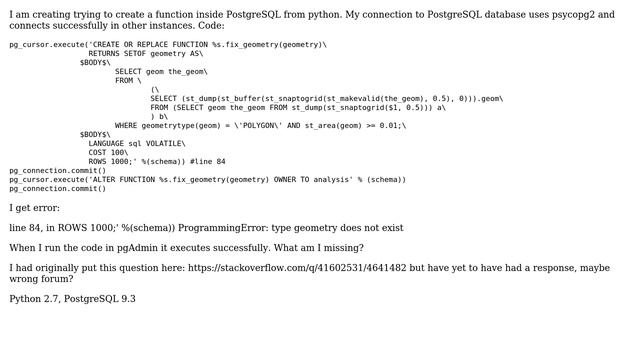 GIS: Create PostgreSQL function using python смотреть онлайн