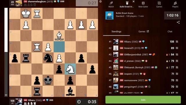 Hikaru Nakamura | Bullet Brawl Arena | Titled Bullet Arena 1+0 | July 22 2023  | Chesscom