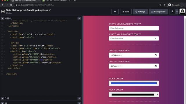 Autocomplete predefined input options dropdown with Datalist - HTML 5 смотреть онлайн
