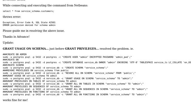 Databases: How to assign privileges on a postgresql schema to a user? смотреть онлайн