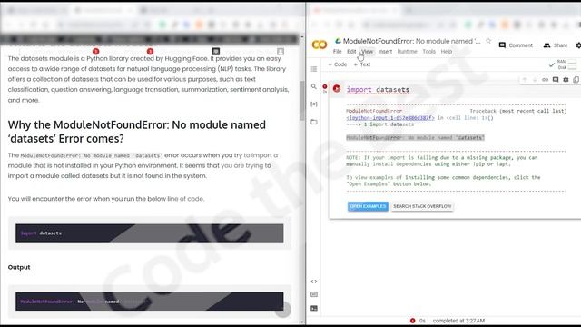 ModuleNotFoundError No module named ‘datasets’ Solved смотреть онлайн