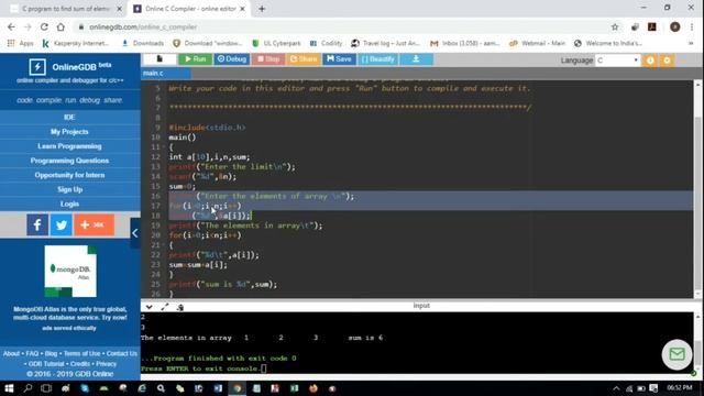 C program to add the elements of an array смотреть онлайн