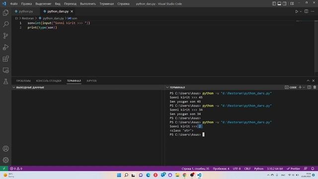 Python dasturlash tilini o'rganamiz! O'zgaruvchilar, print va input funksiyalari haqida (1-dars) смотреть онлайн