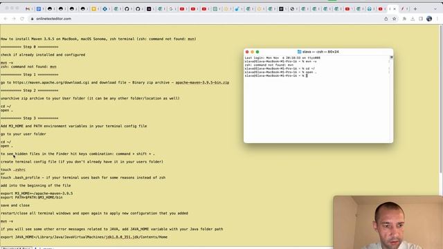How to install Maven 3.9.5 on MacBook, macOS Sonoma, zsh terminal (zsh: command not found: mvn) смотреть онлайн