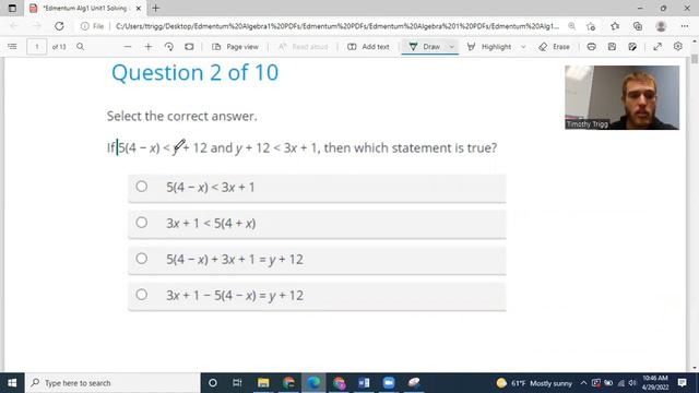 Edmentum Algebra1 Unit1 Solving Linear Inequalities смотреть онлайн