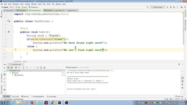 Java for testers. Conditions if/else with Strings. смотреть онлайн