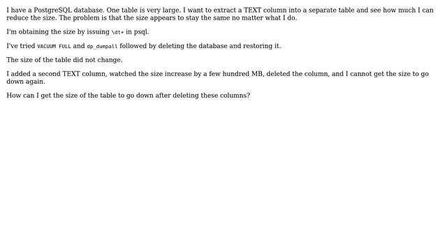 Databases: How to reduce size of PostgreSQL table after dropping columns? смотреть онлайн