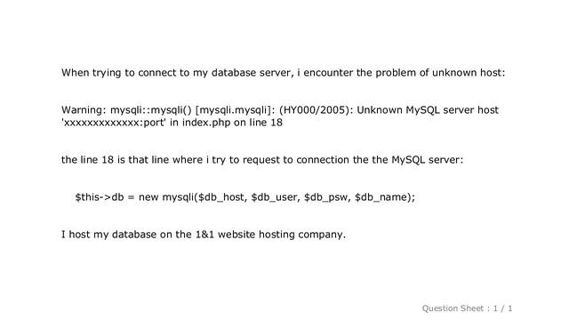 MySQL : Unknown MySQL server host смотреть онлайн