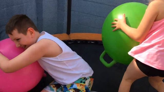 Bounce Ball On Trampoline Tricks- Success Or Fail!! Bouncy Ball Challenge For Kids!