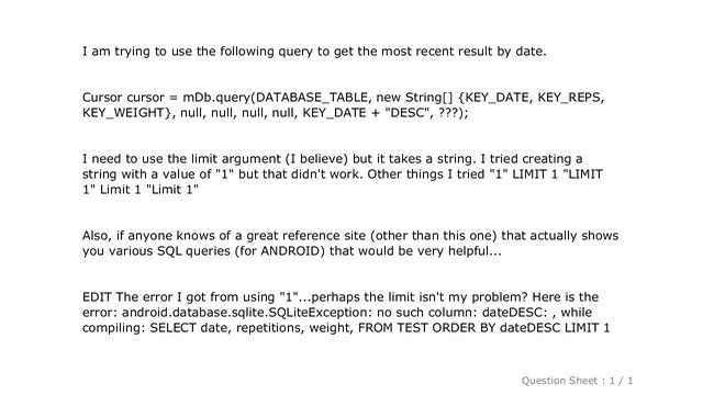 Android : How to use the LIMIT argument in an SQLite Query with Android смотреть онлайн