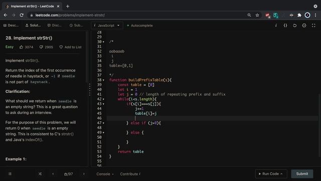 Implement strStr() - 28 Leetcode - Javascript - KMP (Knuth-Morris-Pratt) Pattern Matching смотреть онлайн