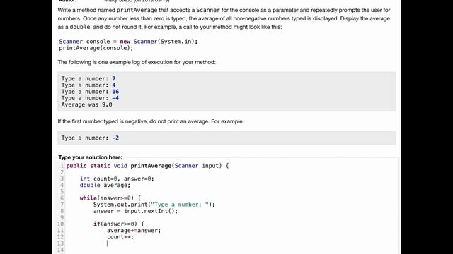 Java Practice It | Exercise 5.12: printAverage | method basics, scanner, while loop, if statement смотреть онлайн