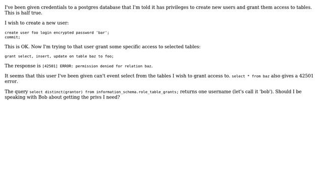 Databases: Unable to grant permission on table смотреть онлайн