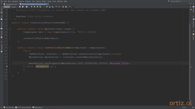Java - Ejercicio 293: Convertir un Objeto en una Cadena en Formato XML смотреть онлайн
