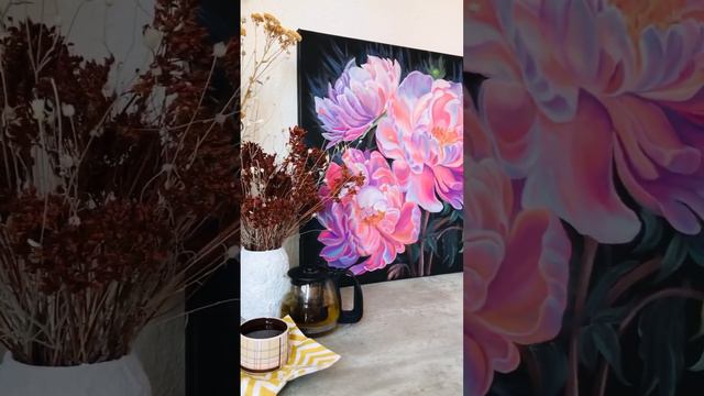 Glimmering Petals, original oil painting, wall art decor for bedroom, for livingroom, pink peony смотреть онлайн