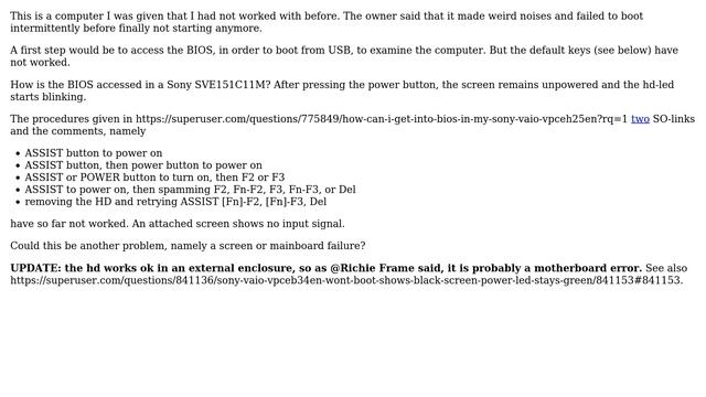 How to access the BIOS in a damaged Sony SVE151C11M? смотреть онлайн