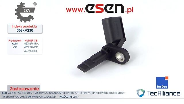 Czujnik ABS przód tył lewy Audi A4 B8, Audi A6 C6, VW Phaeton, Audi Q5 OE 4E0927803A, 4E0927803D смотреть онлайн