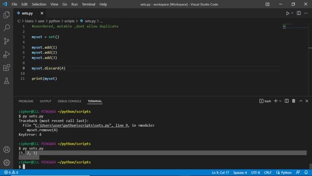 Removing - discard & clearing Methods in sets - Advanced Python - Programming Tutorial смотреть онлайн
