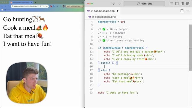 Conditional statements - if/elseif/else | PHP for beginners | Tutorial 6 смотреть онлайн