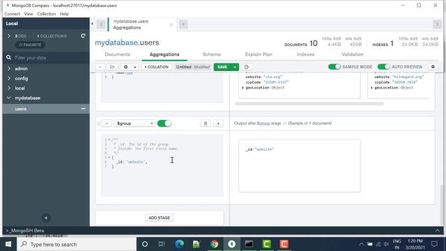 MongoDB Compass Aggregation | $group смотреть онлайн