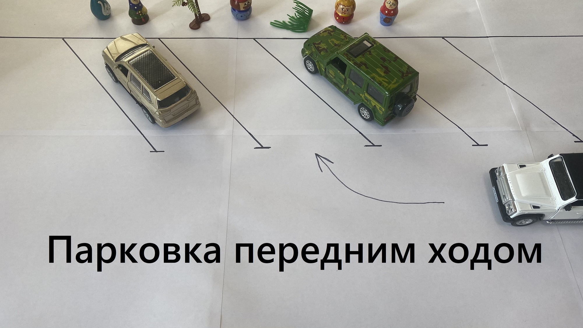 Парковка передним ходом ёлочкой, между машинами, под углом 45 градусов к бордюру по разметке. смотреть онлайн