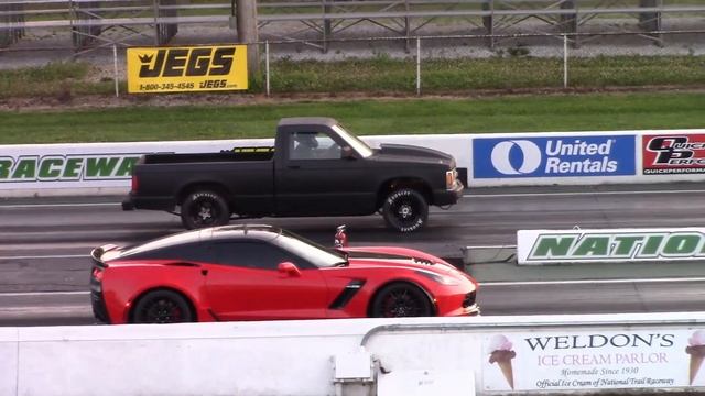C7 Z06 Corvette vs Chevy S10 and C4 Corvette 1/4 Mile смотреть онлайн