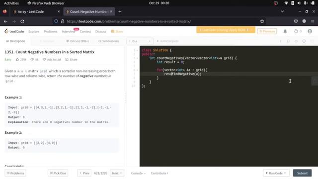 LeetCode 1351 : Count Negative Numbers in a Sorted Matrix | Solution in C++ смотреть онлайн